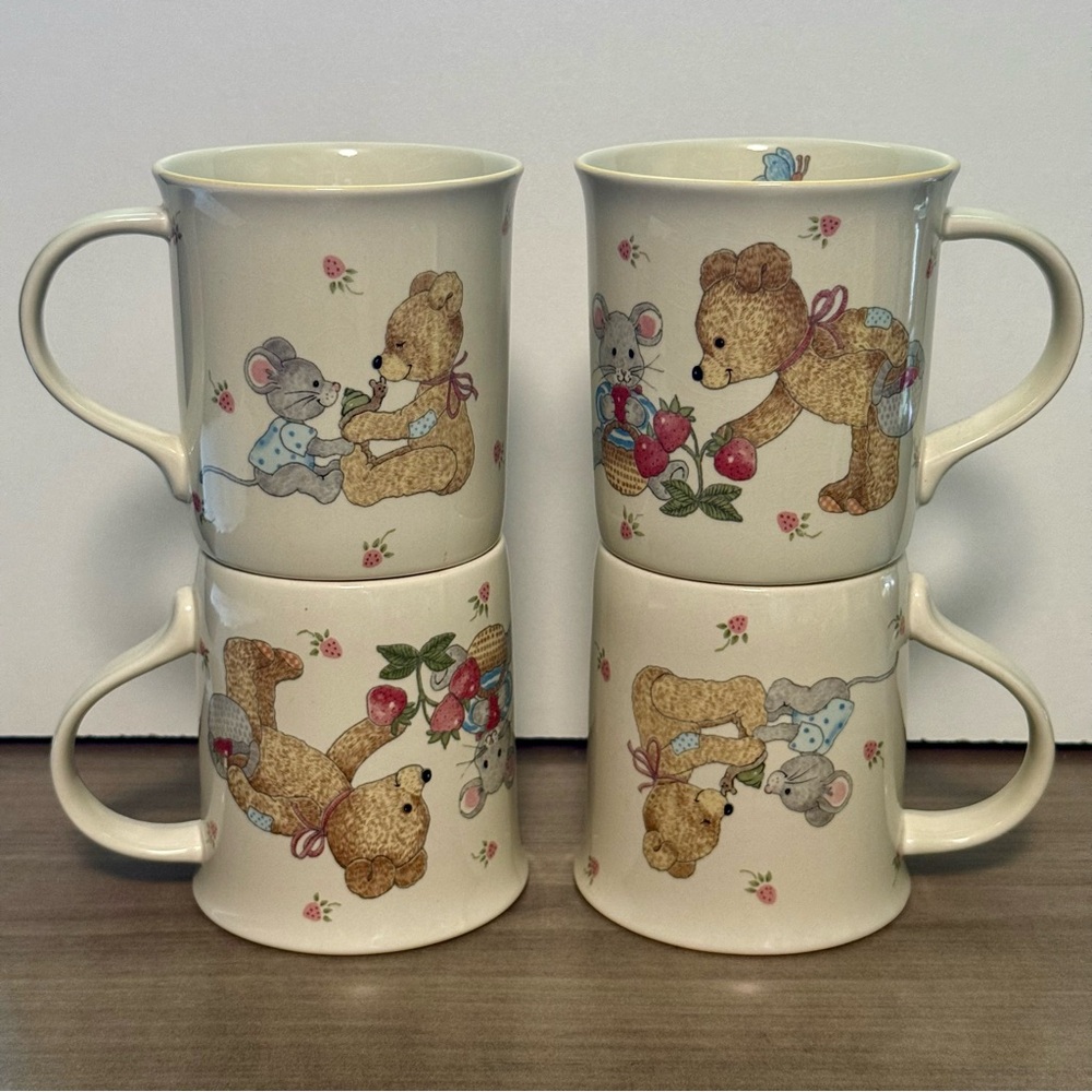 Adorable Mikasa Teddy Bear and Mouse Mug Set of 4